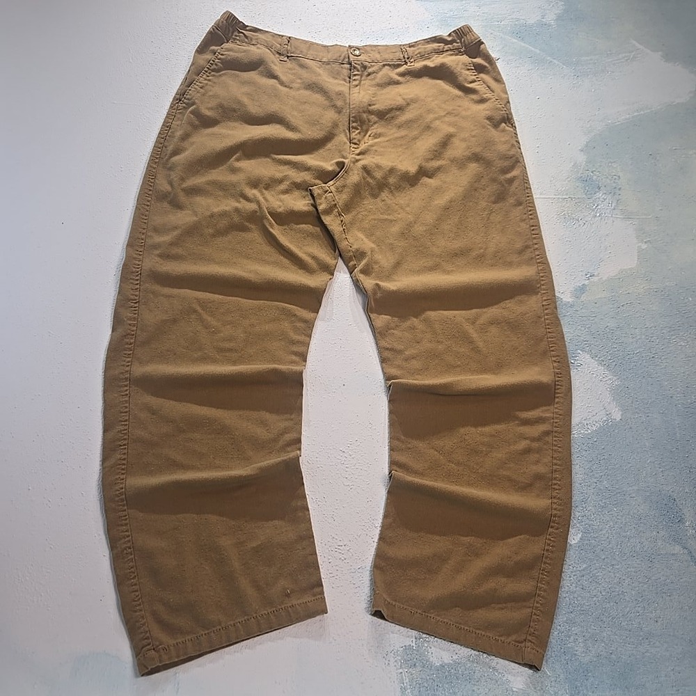 VTG Old Skool Mens L 36 Relaxed Loose Skater Pants Tan‎ Elastic Waist Canvas GUC